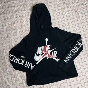 Nike Air Jordan Black Hoodie Graphic Print Fleece Pullover Men's Size Medium